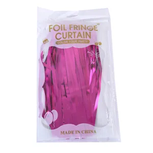 Pink foil fringe curtain detail view, 1x2m matte metallic door curtain for party decor.