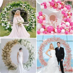 Metal round wedding arch stand for party decoration, floral and balloon backdrop frame.