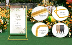 Support de panneau de mariage en métal doré, présentoir de fond d'arche carré avec lanières.