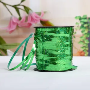 Green laser ribbon roll for balloon tying and wedding party room decoration supplies.