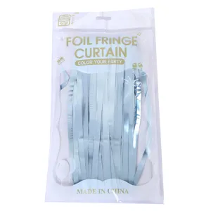 Light blue matte foil fringe curtain detail, perfect for birthday and wedding party decoration.