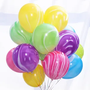 Colorful 10 inch agate marble latex balloons set for birthday party and wedding decorations.