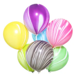 Colorful 10-inch marble agate latex balloons set for birthday party and wedding decoration.