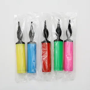 Colorful plastic hand balloon pump detail view, portable and easy to use for parties and events.
