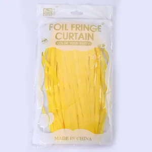 Yellow foil fringe curtain for birthday party background wall decoration, shiny tassel door curtain.