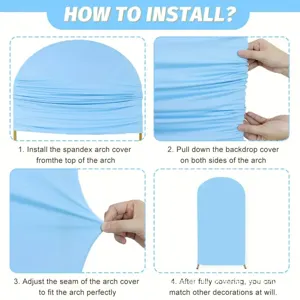 Spandex arch cover installation guide detail image showing four easy steps for wedding decor.
