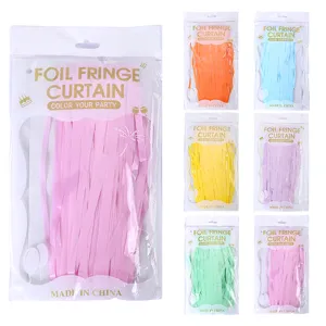 2M Macaron Foil Fringe Curtain Birthday Party Background Wall Decoration Tassel Door Curtain