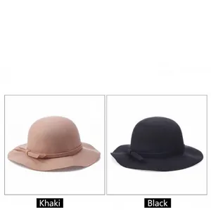 Eleganter Damenhut aus Wollfilz mit Wellenrand in den Farben Khaki und Schwarz