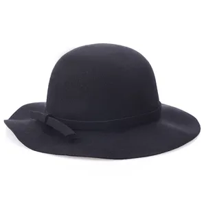Eleganter schwarzer Damen Wollfilzhut mit Schleifendetail