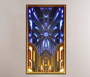 Beleuchtete geometrische Wandpaneele mit LED-Hintergrundbeleuchtung für Flur und Wohnzimmer.