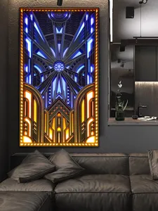 Moderne 3D geschnitzte LED Wandkunst, leuchtendes Architektur Dekorationsbild fürs Wohnzimmer.