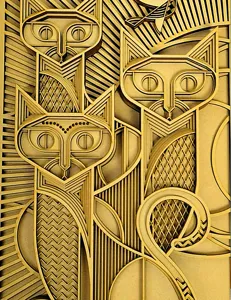 Art mural de chat en bois multicouche, décoration murale d'animaux sculptée en 3D style moderne.
