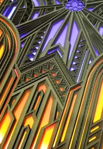 Holz mehrschichtige Wandkunst mit LED, geometrisches geschnitztes Wandbild für Innendekoration.