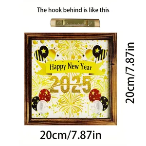 Wooden square photo frame pendant New Year decorative sign 20x20cm wall hanging sign
