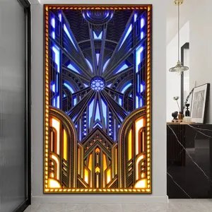 Großes beleuchtetes Wandkunst-Panel mit mehrschichtigem geometrischem Design und LEDs.