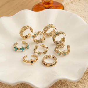Vintage gold turquoise ring set open adjustable gothic style fashion jewelry for women chic