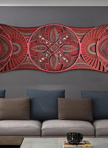 Art mural mandala en bois superposé 3D à suspendre pour salon décoration d'intérieur détail