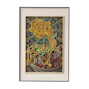 Arte murale intagliata in carta a nove colori, quadro decorativo incorniciato per ingresso