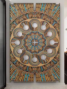 Wooden 3D layered mandala wall art, Southeast Asian style square hanging decor for living room.