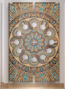 3D wooden carved wall art mandala geometric square hanging decor for living room home