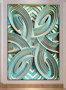 3D Multi-Layer Wooden Wall Art Blue Spiral Geometric Hanging Decor for Living Room