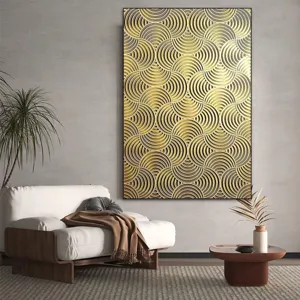 Modern luxury gold geometric wall art painting with layered carving texture for living room decor