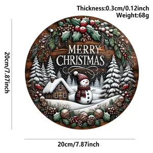 Pancarte de porte de Noël en bois rond bonhomme de neige couronne décoration murale