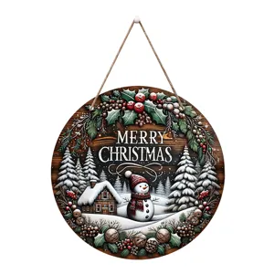 Noël bois suspendu panneau bonhomme de neige couronne vacances porte mur décor fête