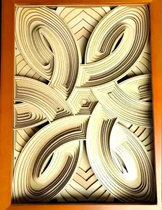 Detailed close-up view of the 3D wooden layered carving art piece, exquisite modern design.