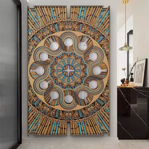Southeast Asian Style Square Wooden Layered Carving Wall Decor Mandala Geometric 3D Wall Art For Living Room Home Decoration