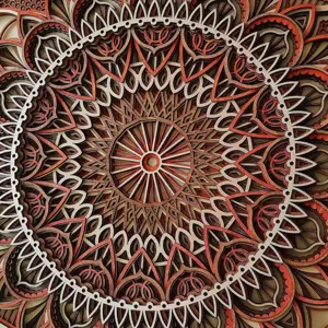 Arte da parete mandala 3D in legno multistrato, ornamento sospeso intagliato geometrico.