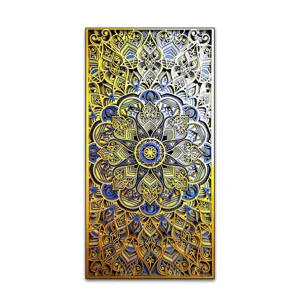 Houten mandala gelaagde muurkunst snijwerk blauw goud hangend schilderij voor woonkamer