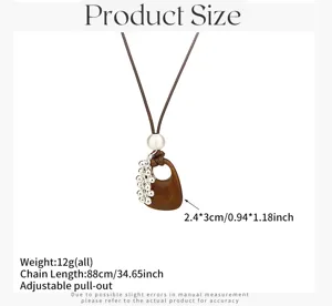 Korean style vintage wooden teardrop pendant necklace long sweater chain jewelry accessories