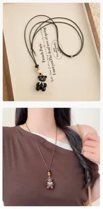 Grazioso ciondolo orsetto smalto collana lunga donna moda catena maglione accessorio