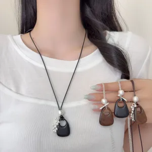 Korean minimalist wooden hollow teardrop pendant necklace retro chic sweater chain jewelry