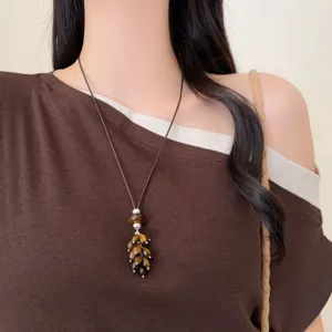 Natural tiger's eye gemstone bead necklace with black cord pendant for women jewelry fashion