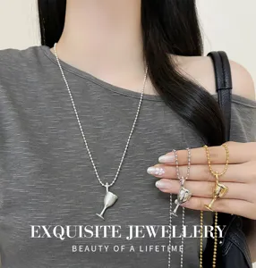 French niche luxury wine glass pendant long necklace for women elegant sweater chain