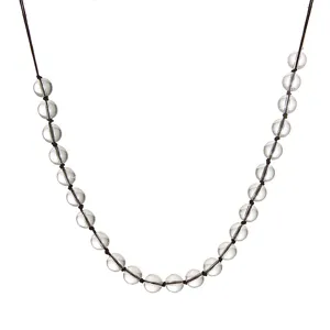 Minimalistische lange Kette mit klaren Kristallperlen und dunkler Kordel für Damen Schmuck