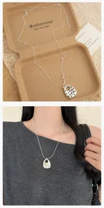 Korean ins style silver polka dot heart necklace, niche design adjustable long sweater chain.