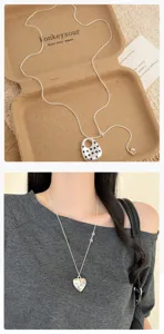Korean ins style silver polka dot heart necklace women niche design adjustable long sweater chain
