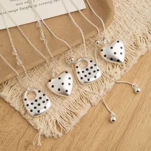 Korean style silver polka dot heart lock long sweater chain necklace aesthetic jewelry set
