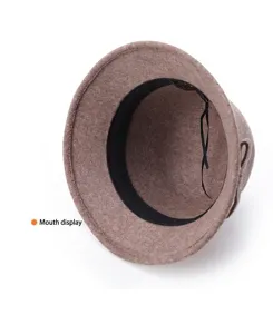 Interior view of khaki wool bucket hat showing sweatband and adjustable tie