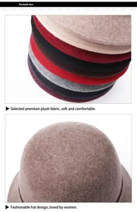Close-up detail of soft wool felt cloche hat showing premium plush fabric and stitching