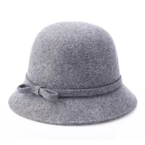 Women Wool Cloche Hat Winter Autumn Warm Bowknot Bucket Hat Elegant Fedora Hat For Lady Solid Color Outdoor Travel Cap