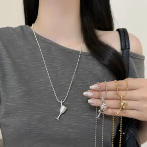 French Vintage Copper Alloy Goblet Pendant Long Necklace Electroplated Ball Chain Sweater Necklace For Women Luxury Style Jewelry