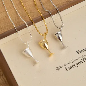 French niche light luxury goblet pendant long necklace, elegant sweater chain accessory.
