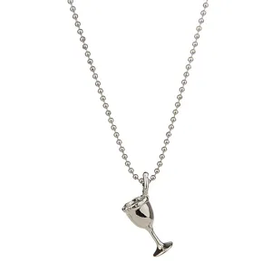 Silver ball chain necklace with a cute wine glass pendant, long sweater chain for women.