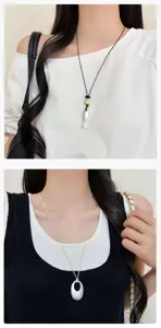 Set collana con pendente a goccia e pesce in argento opaco minimalista coreano chic.