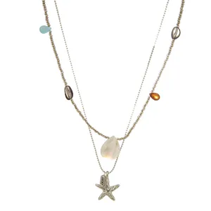 Collier Pendentif Étoile de Mer Coquillage Double Couche Design Niche Chaîne Clavicule