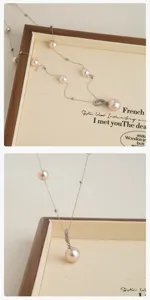 Elegant French style pearl station necklace with delicate chain and pendant for women jewelry.